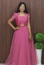 Party Wear Lehenga Set with Embellished Jacket Style Blouse