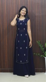 Embroidered Sleeveless Kurthi with Flared Bottom Set