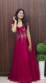 Elegant Net Party Wear Gown with Embroidered Bodice - Image 2