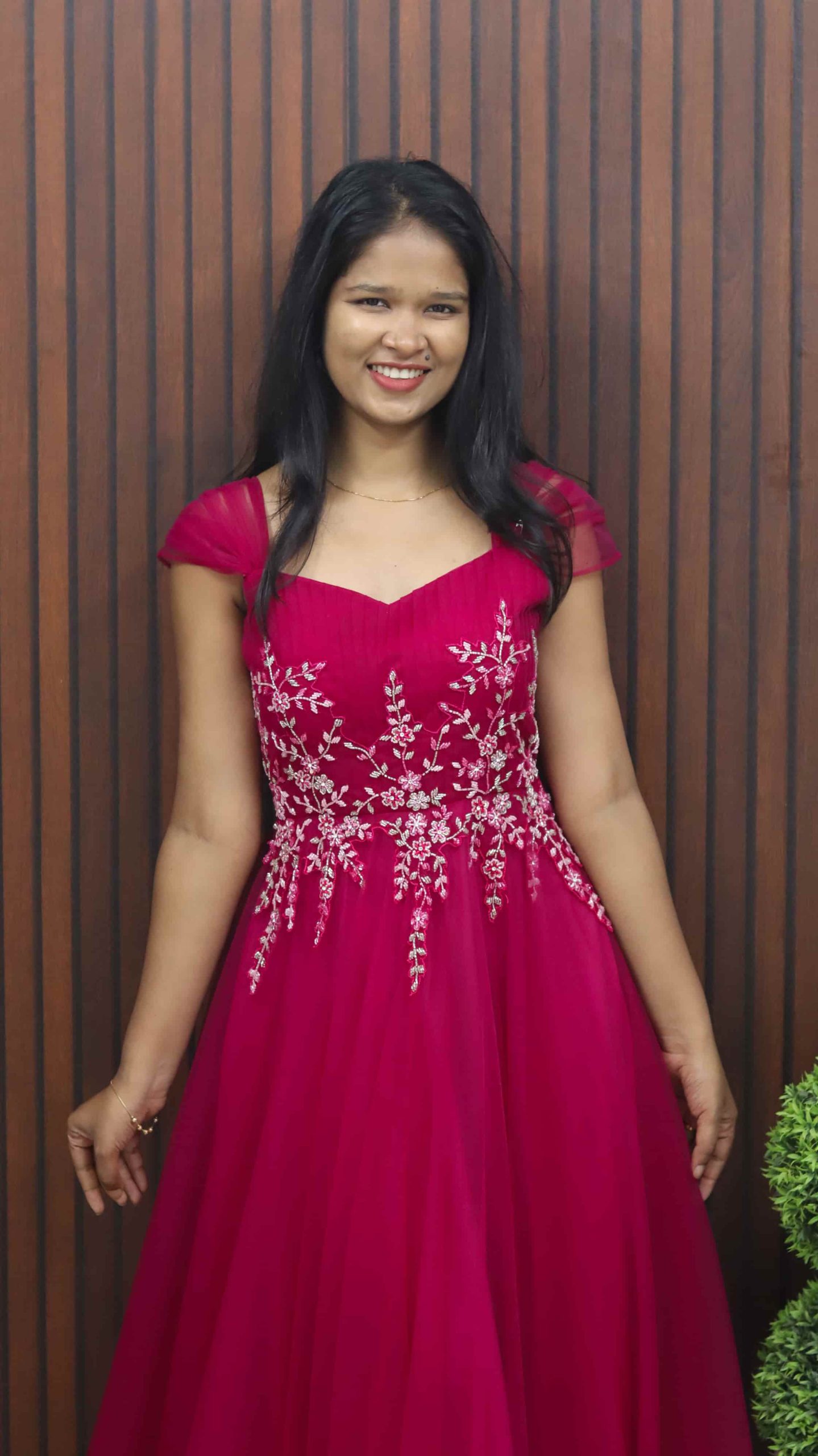 IMG_8344.jpg Elegant Net Party Wear Gown with Embroidered Bodice - Image 1