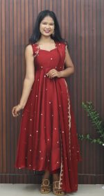 Elegant Silky Georgette Umbrella Anarkali Set with Embroidered Dupatta
