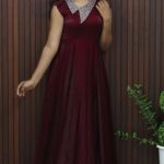 Elegant Velvet Organza Party Wear Frock with Embellished Neckline