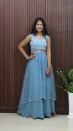 Handworked Net Party Wear Gown with Designer Embroidered Bodice - Image 2