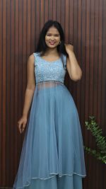 Handworked Net Party Wear Gown with Designer Embroidered Bodice - Image 3