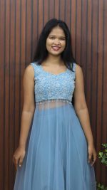 Handworked Net Party Wear Gown with Designer Embroidered Bodice