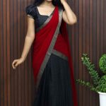 Cotton Blend Silk Dhavani Set with Traditional Border Detailing