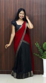 Cotton Blend Silk Dhavani Set with Traditional Border Detailing