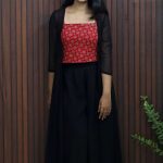 Elegant Black Georgette Palazzo Set with Ajrak Crop Top & Sheer Overcoat
