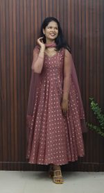 Graceful Panel-Cut Anarkali with Delicate Butti Weaving - Image 3