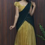 Mustard Gold Organza Dhavani Set with Handworked Georgette Dupatta