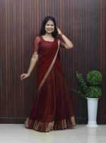 Elegant Pleated Organza Dhavani Set with Designer Drape - Image 2