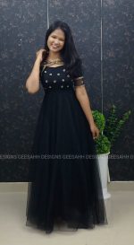 Elegant Net Party Wear Frock with Embellished Neckline