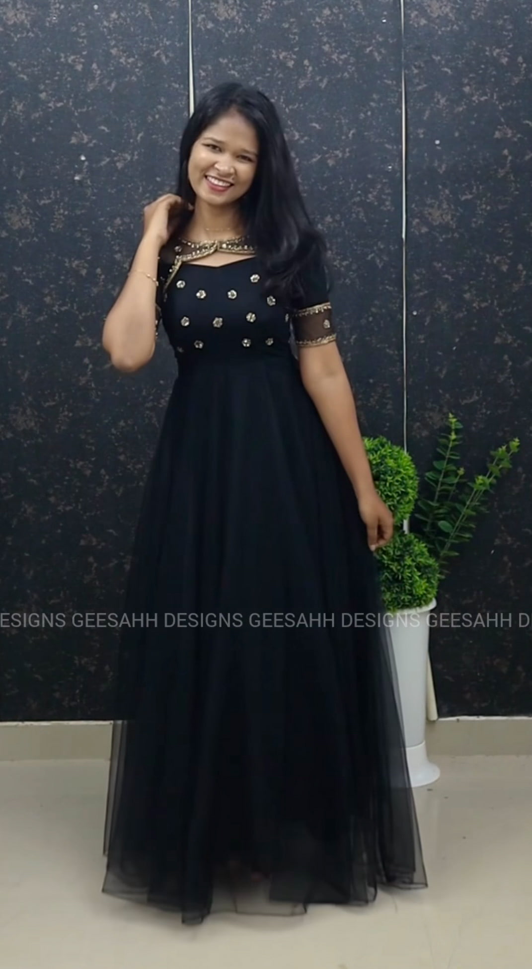 SAVE_20260515_173248.jpg Elegant Net Party Wear Frock with Embellished Neckline - Image 1
