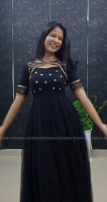 Elegant Net Party Wear Frock with Embellished Neckline - Image 3