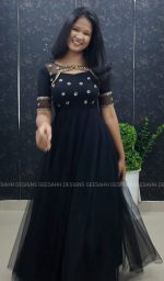 Elegant Net Party Wear Frock with Embellished Neckline - Image 4