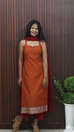 Elegant Cotton 3 Piece Salwar Set with Contrast Dupatta - Image 4