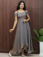 Peacock Double Shade Silky Georgette Designer Frock - Image 2