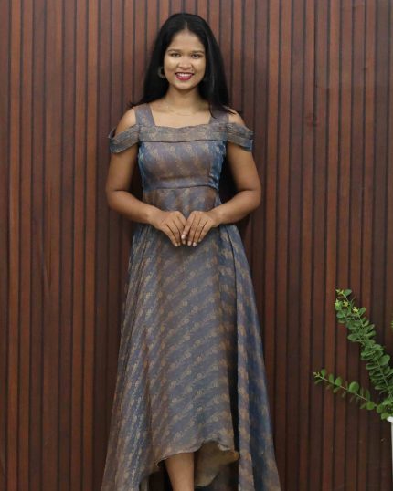 Peacock Double Shade Silky Georgette Designer Frock