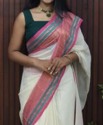 Graceful Pink Border Mul Cotton Saree - Image 3