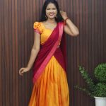 Traditional Semi Silk Dhavani Set with Elegant Border Detailing