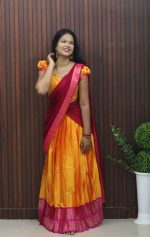 Traditional Semi Silk Dhavani Set with Elegant Border Detailing - Image 2