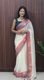 Graceful Pink Border Mul Cotton Saree