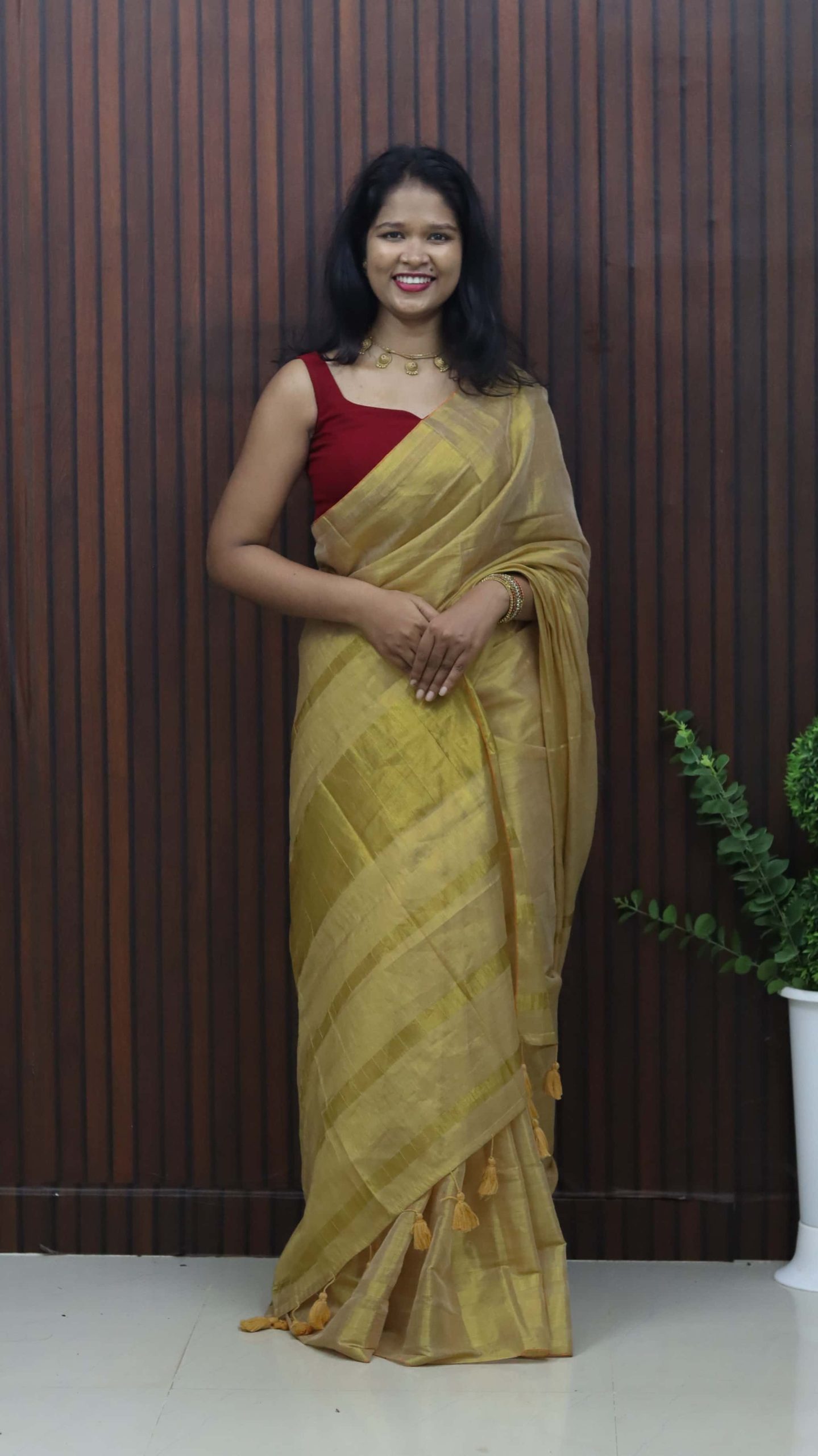 IMG_9277.jpg Golden Glow Tissue Mul Cotton Saree - Image 1