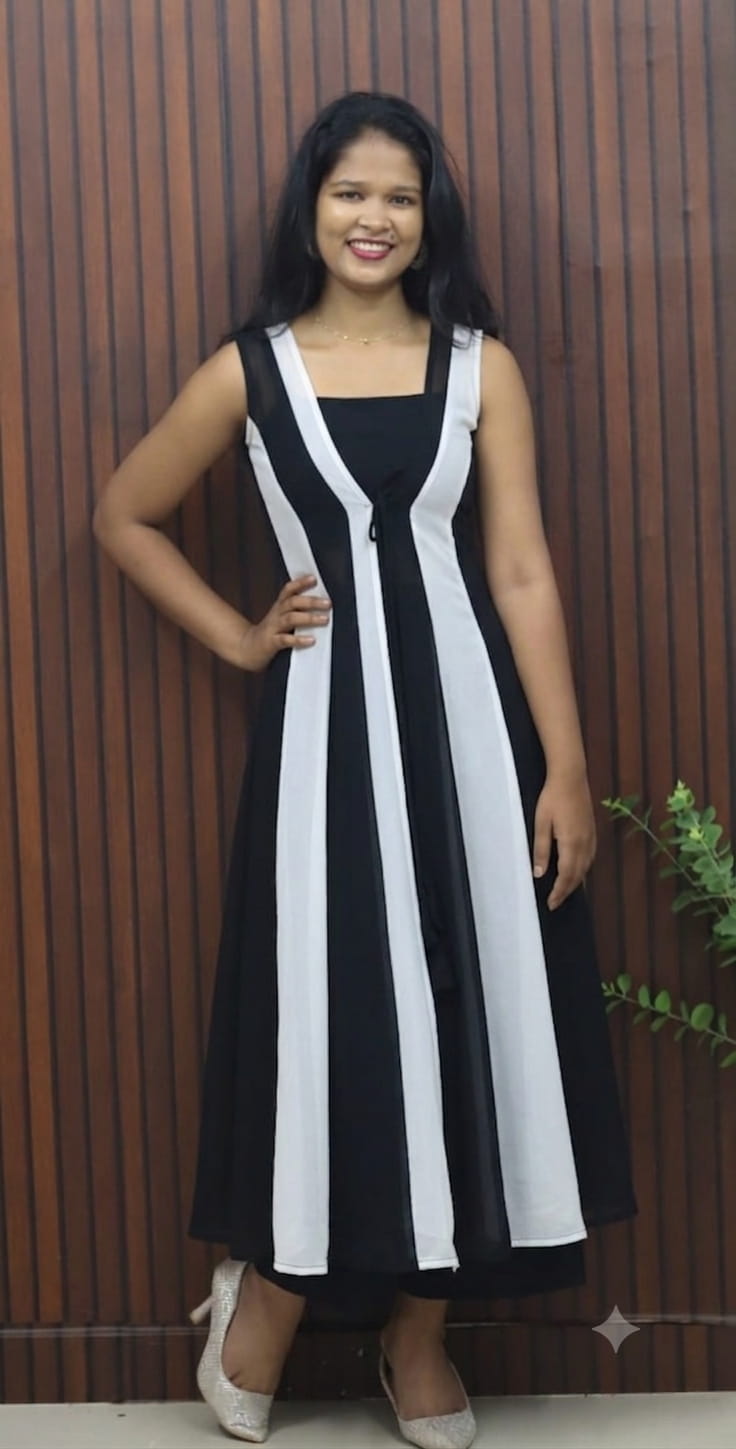 SAVE_20260610_100638.jpg Black & White Georgette Three-Piece Casual Wear Set - Image 1