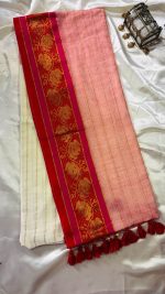 Royal Pink Border Mul Cotton Saree with Woven Floral Design