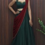 Elegant Handworked Crop Top & Skirt Set with Draped Dupatta