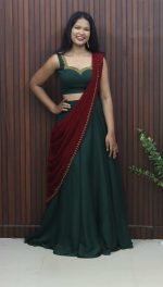 Elegant Handworked Crop Top & Skirt Set with Draped Dupatta