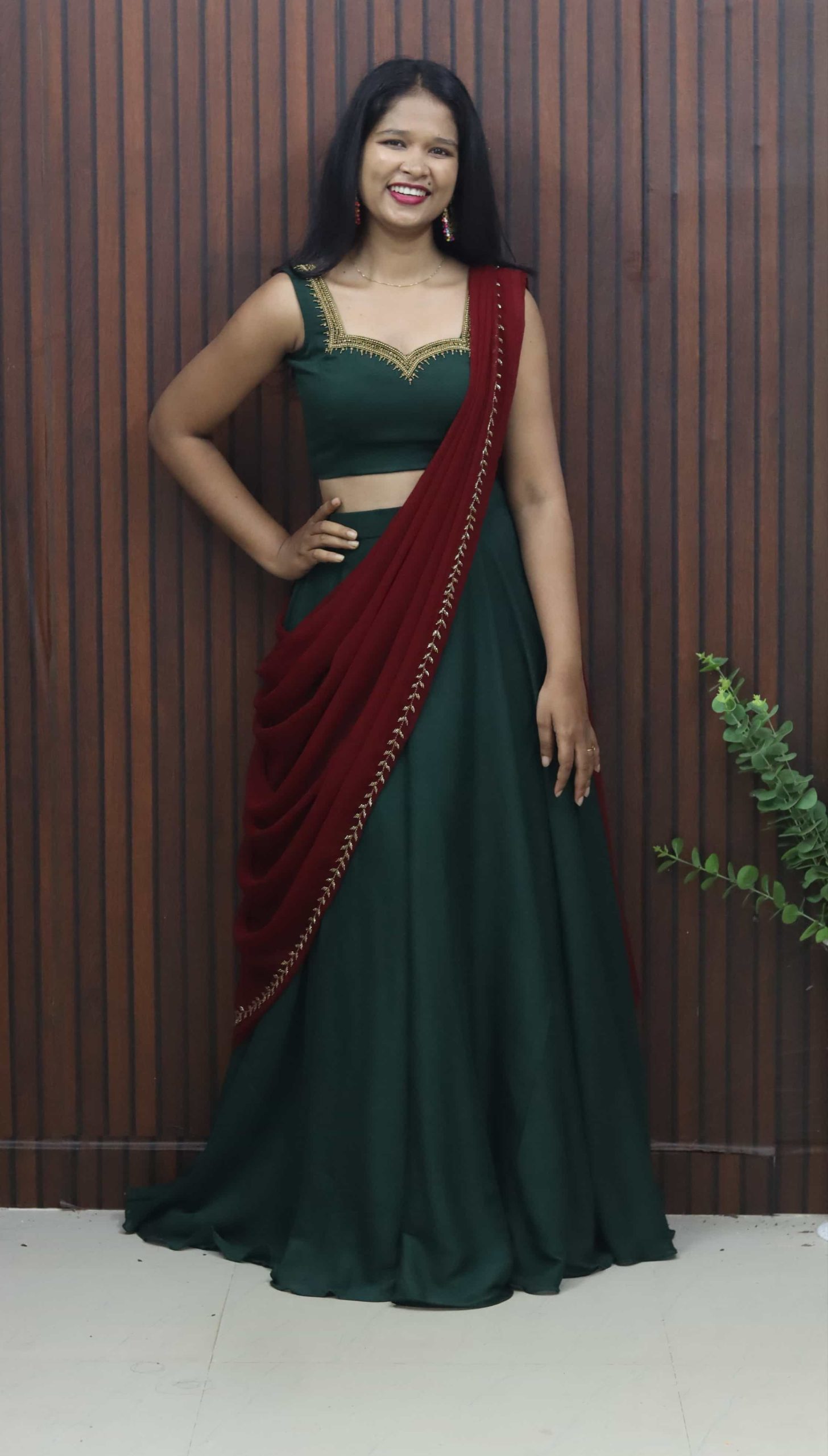 IMG_20260709_152954.jpg Elegant Handworked Crop Top & Skirt Set with Draped Dupatta - Image 1