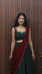 Elegant Handworked Crop Top & Skirt Set with Draped Dupatta - Image 3