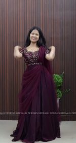 Elegant Velvet Organza Umbrella Gown - Image 2