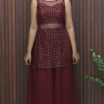 Elegant Georgette Crop Top, Palazzo & Overcoat – Three Piece Set
