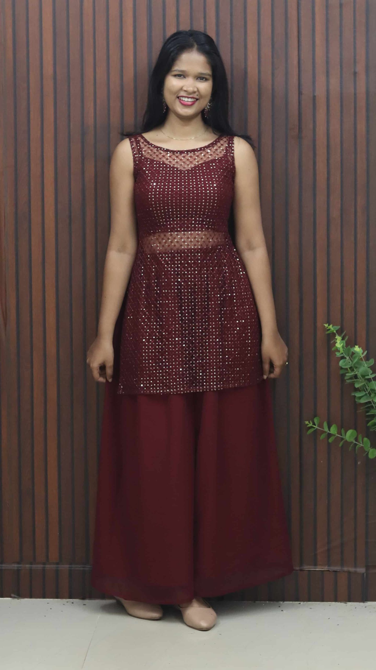 IMG_9552.jpg Elegant Georgette Crop Top, Palazzo & Overcoat – Three Piece Set - Image 1