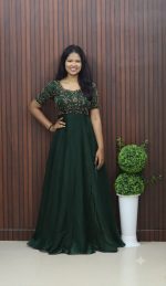Elegant Velvet Organza Umbrella Gown - Image 4