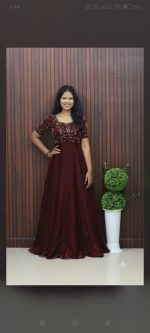 Elegant Velvet Organza Umbrella Gown - Image 5