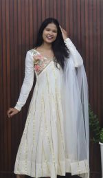 Elegant White Panel Cut Anarkali - Image 2