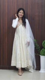 Elegant White Panel Cut Anarkali