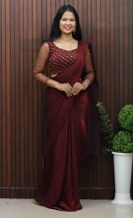 Elegant Velvet Organza Saree with Handworked Blouse
