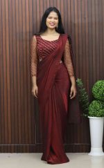 Elegant Velvet Organza Saree with Handworked Blouse - Image 3