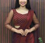 Elegant Velvet Organza Saree with Handworked Blouse - Image 2