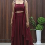 Handworked Overcoat with Crop Top & Skirt – Three-Piece Set