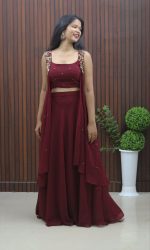 Handworked Overcoat with Crop Top & Skirt – Three-Piece Set