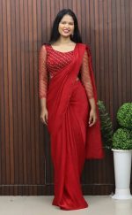 Elegant Velvet Organza Saree with Handworked Blouse - Image 5