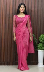 Elegant Velvet Organza Saree with Handworked Blouse - Image 4