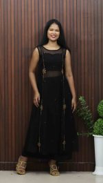 Elegant Crop Top, Palazzo & Handworked Three-Panel Coat – Three-Piece Set - Image 3