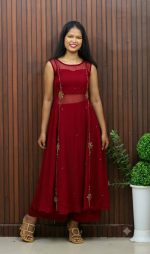 Elegant Crop Top, Palazzo & Handworked Three-Panel Coat – Three-Piece Set - Image 5