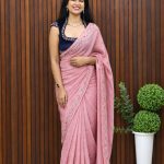 Elegant Stone-Worked Tissue Organza Saree with Blouse